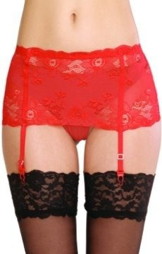 Ozdobny czerwony pas do pończoch De Lafense 945 - Babette z szeroką koronką