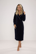 Długi welurowy szlafrok damski z kapturem De Lafense 664 Lydie