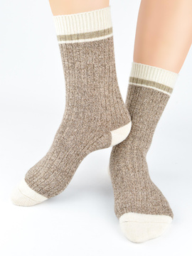 Długie skarpety z prawdziwą wełną SW030 beż - Noviti