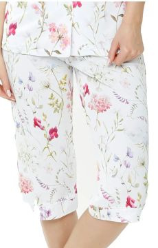 Jedwabne wzorzyste spodnie 3/4 Mewa Flores 6535