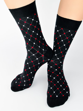 Męskie czarne skarpetki bawełniane M12 w białe i czerwone kropki Noviti SB006