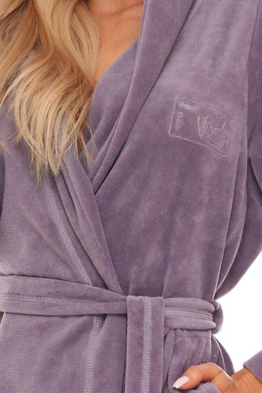 Krótki damski fioletowy szlafrok z kapturem L&L 2301 DAY