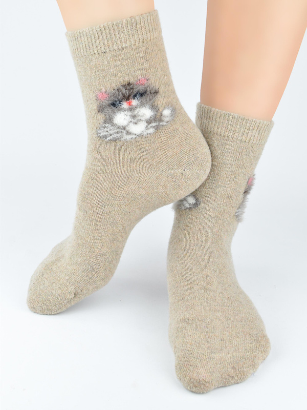 Ciepłe skarpety z prawdziwą wełną kot 3D- SW017 mix - Noviti