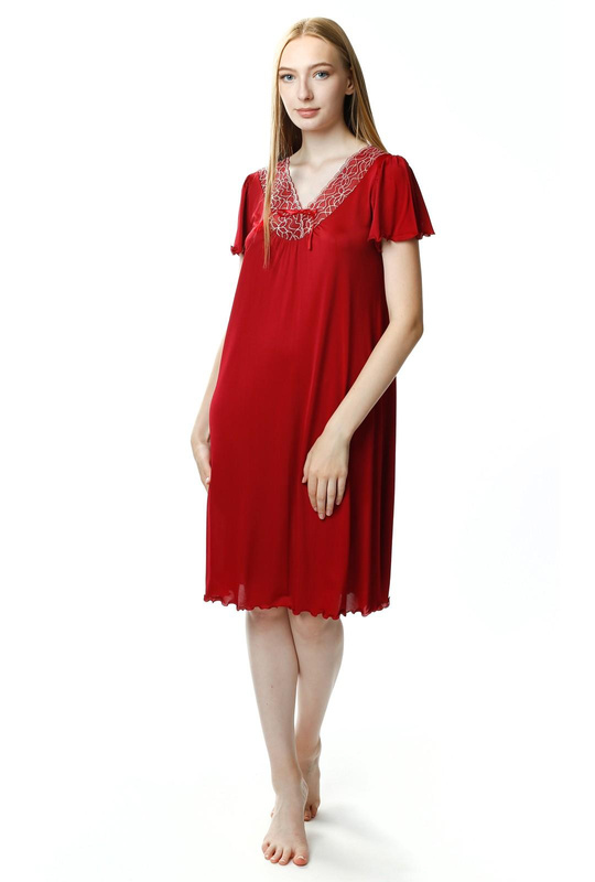 Koszula nocna Doris damska z krótkim rękawkiem 6076 burgundowy - Mewa