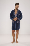 Welurowy, elegancki szlafrok męski De Lafense - 772 z satynowym wykończeniem