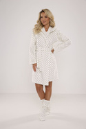Szlafrok w urocze kropki De Lafense 546  (krótki z kapturem) KREMOWY