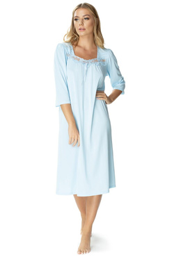 Damska koszula nocna Melisa rękaw 3/4 haft 3942  niebieski - Mewa