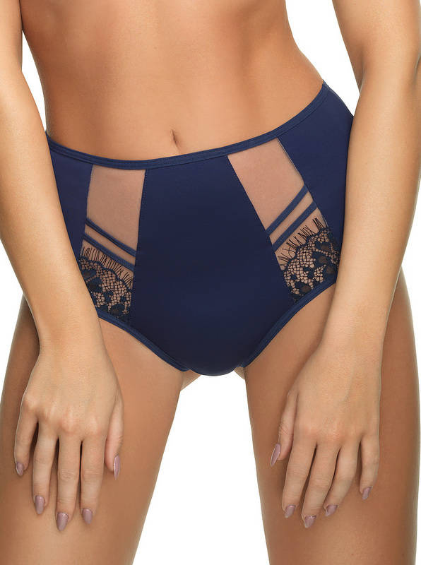 Granatowe brazyliany z koronkowym zdobieniem Gorsenia K498 PARADISE