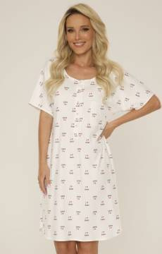 Bawełniana koszula nocna dla mam De Lafense 413 Mama w kolorze ecru