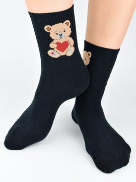 Skarpety damskie bawełniane miś czarne SB150 - Noviti