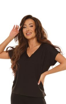 Luźna bluzka damska z dekoltem V De Lafense Vendy 774 w kolorze czarnym