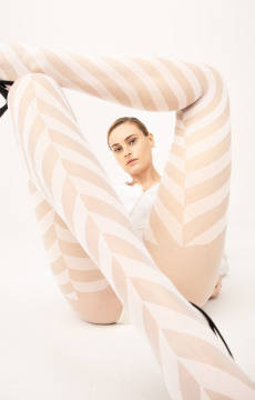 Rajstopy białe w ukośne paski Fiore DISTINCT