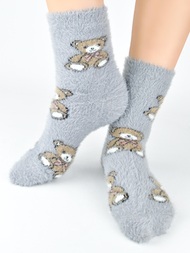 Puchate Skarpetki z uroczymi misiami SP013 jasny szary - Noviti
