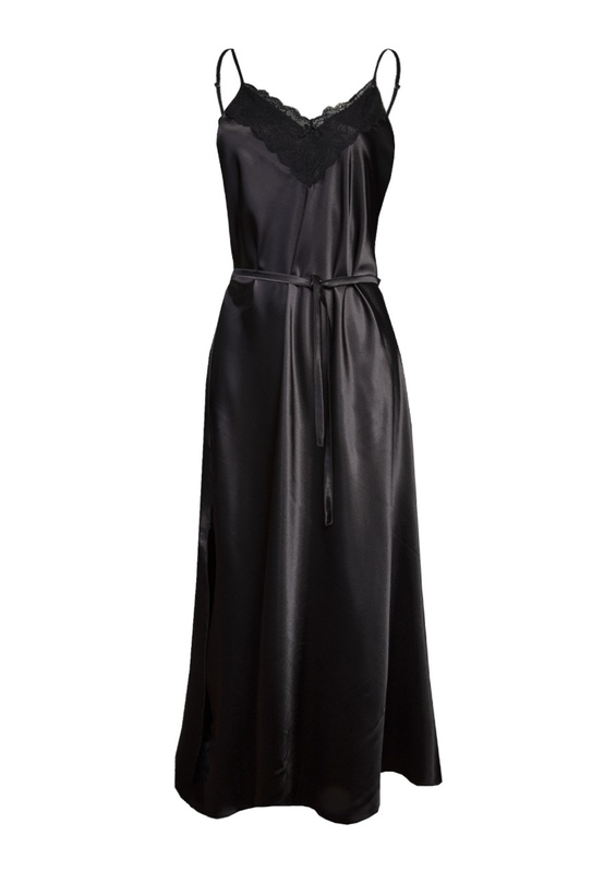 Wiązana w pasie halka Ife - satyna czarny - Dkaren