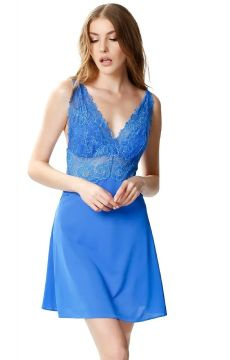 Szafirowa koszulka na koronkowych ramiączkach Mewa 6396 VALENTINA