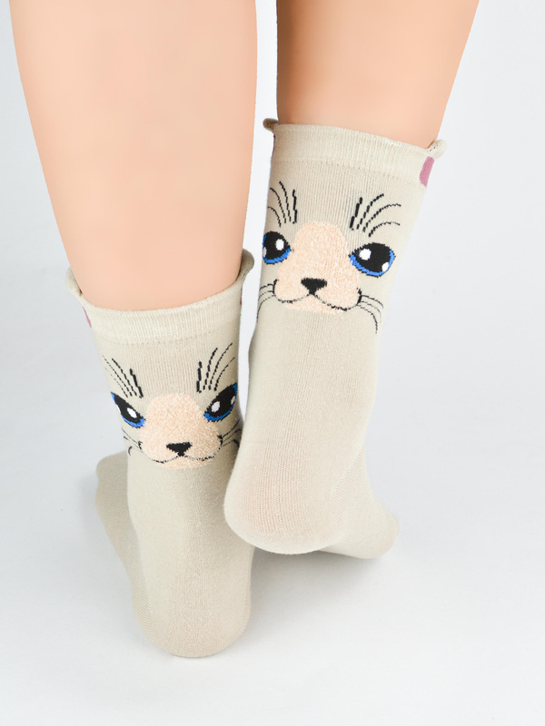 Skarpety bawełniane kot buźka SB156 mix - Noviti