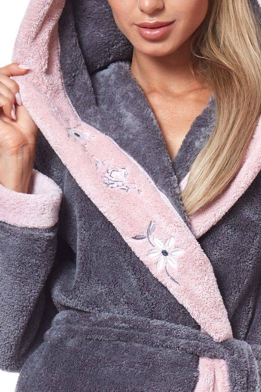 Długi ciemnoszary damski szlafrok L&L 9145 HFT onyx