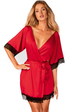 Seksowny czerwony szlafrok z koronką Obsessive Sensuelia