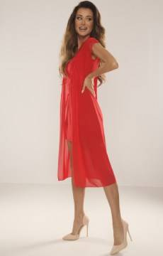 Długi szyfonowy peniuar z krótkim rękawem De Lafense 470 Alison