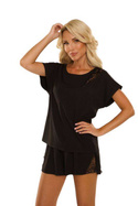 Luźna czarna piżama damska z krótkimi spodenkami De Lafense 738 Velar