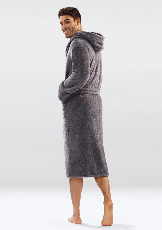 Puchaty szlafrok/ podomka męska z kapturem 130 czerwony- Dkaren