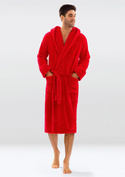 Puchaty szlafrok/ podomka męska z kapturem 130 czerwony- Dkaren