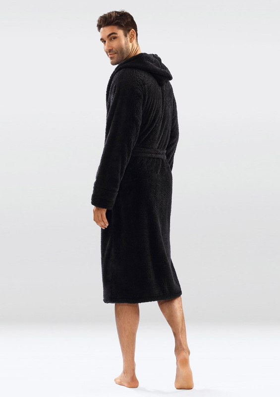 Puchaty szlafrok/ podomka męska z kapturem 130 czerwony- Dkaren