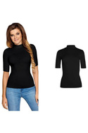 Bluzka damska z krótkim rękawem i półgolfem Babell LAYLA Czarna