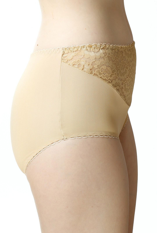 Figi damskie Liza wysoki stan z koronką kol. beżowy - Mewa