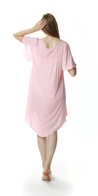 Jedwabna różowa koszula nocna z koronką Mewa 0388 Józefina