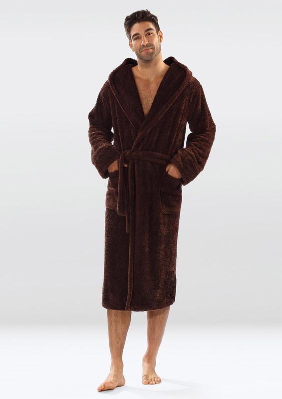 Puchaty szlafrok/ podomka męska z kapturem 130 czerwony- Dkaren