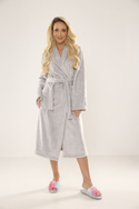 Ciepły długi wiązany szlafrok Abigail De Lafense 628 jasny szary