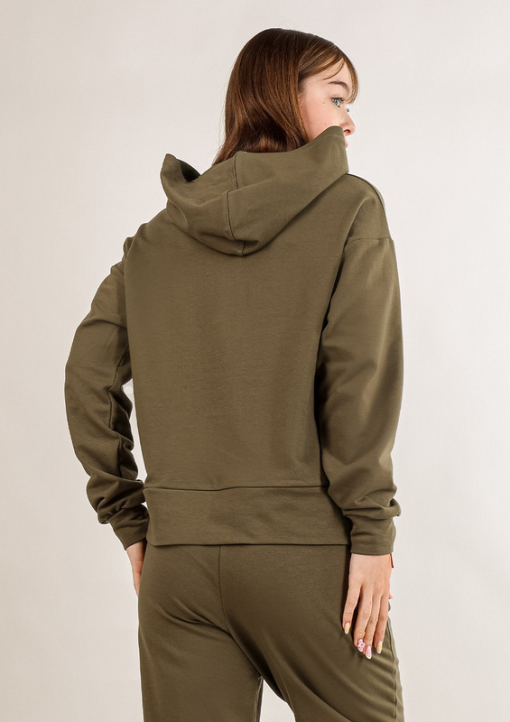 Modna bluza z kapturem DK-K-B8 - khaki bawełna - Dkaren