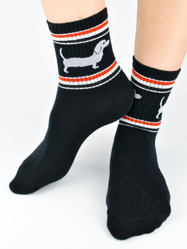 Skarpety damskie bawełniane jamnik czarne SB153 - Noviti