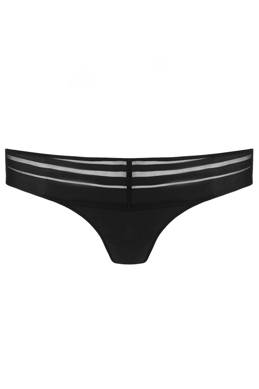 Czarne stringi ze wstawkami w paski Gorteks LUNA/S