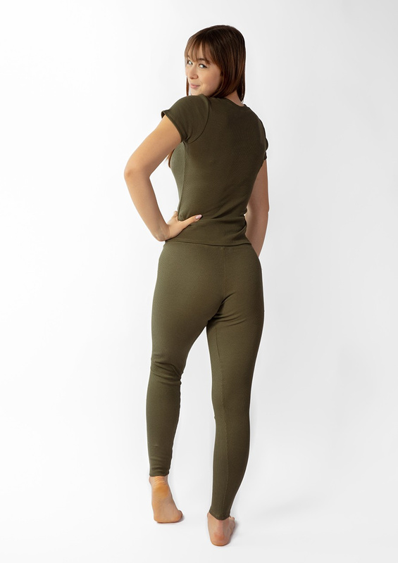 Komplet Halima - khaki bawełna prążki - Dkaren