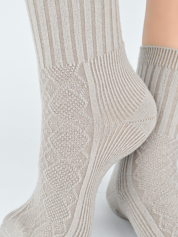 Skarpety damskie z wełną w prążek SB142 cappucino - Noviti