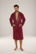 Bawełniany długi szlafrok męski Noble De Lafense z satynowym obłożeniem - 868 burgund