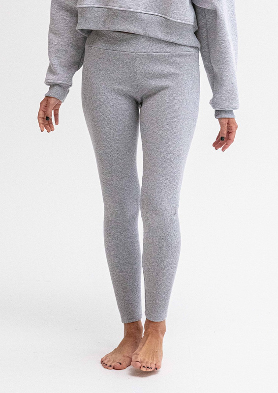 Legginsy Bayo - szary bawełna prążki - Dkaren