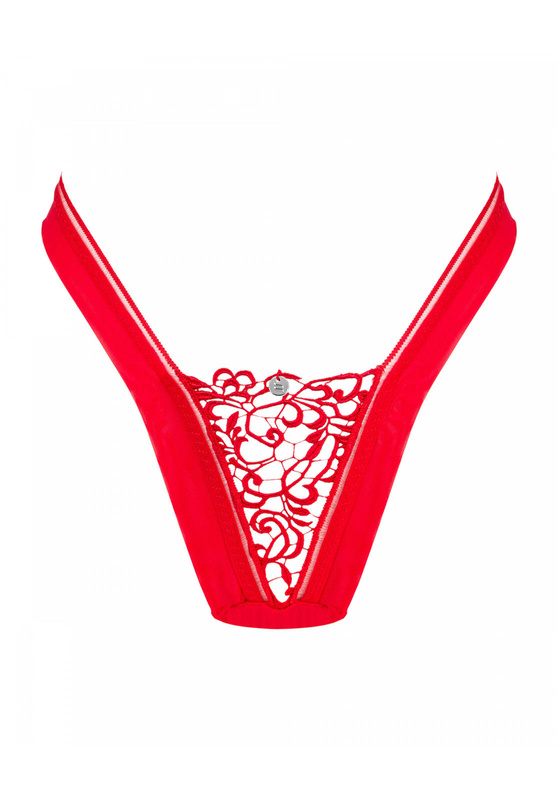 Czerwone stringi z ozdobną gipiurą Obsessive Larisya