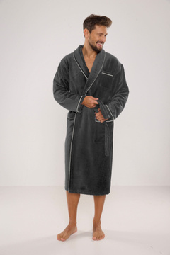 Elegancki grafitowy szlafrok męski frotte De Lafense Manuele 735