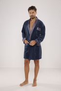 Welurowy, elegancki szlafrok męski De Lafense - 772 z satynowym wykończeniem