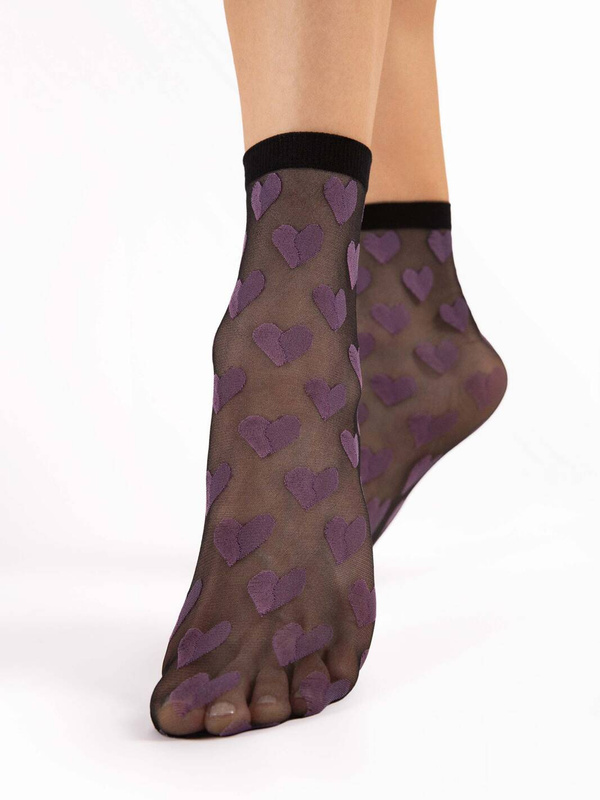 Skarpetki w serduszka Fiore BESO 20 den violet