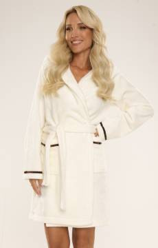 Ciepły szlafrok z kapturem De Lafense 717 SERENA w kolorze ecri