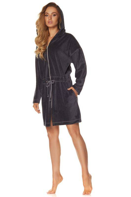 Grafitowy szlafrok damski z weluru L&L 9118