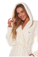 Długi ciepły szlafrok z kapturem L&L 2205 BRANDI w kolorze ecru