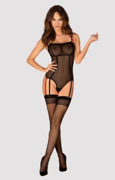 Czarujące czarne body z odpinanymi paskami Obsessive Glandez