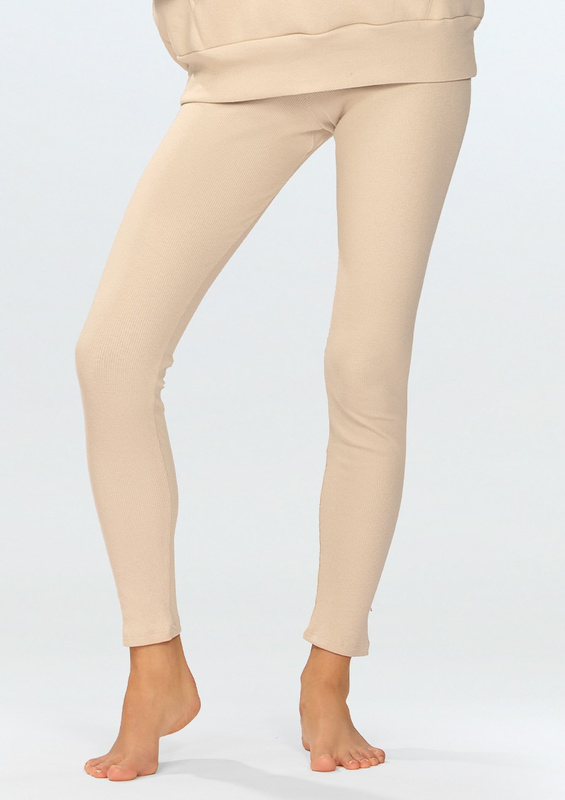 Legginsy Bayo - beż bawełna prążki  - Dkaren