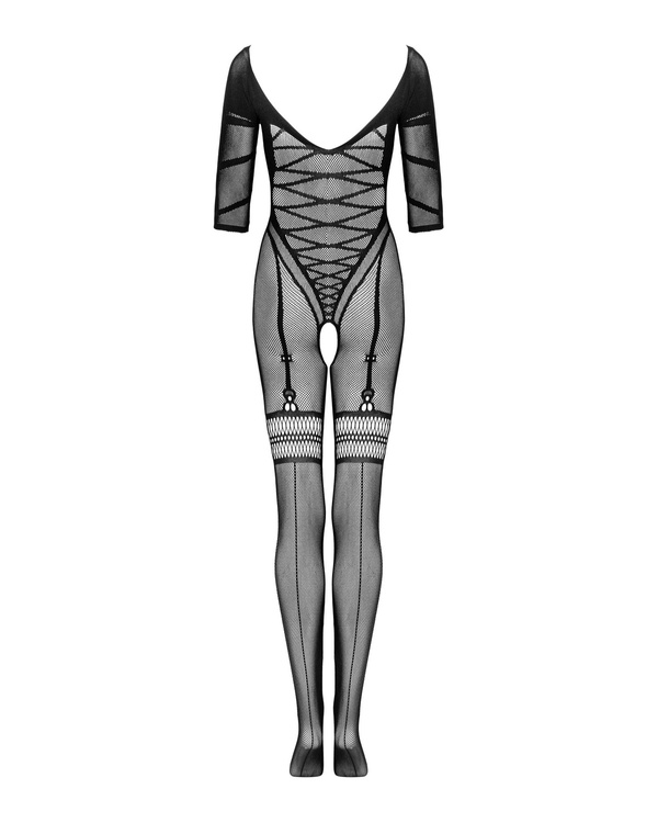 Czarny siateczkowy bodystocking z głebokim dekoltem Obsessive G329