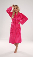 Ciepły długi wiązany szlafrok Abigail De Lafense 628 MALINOWY